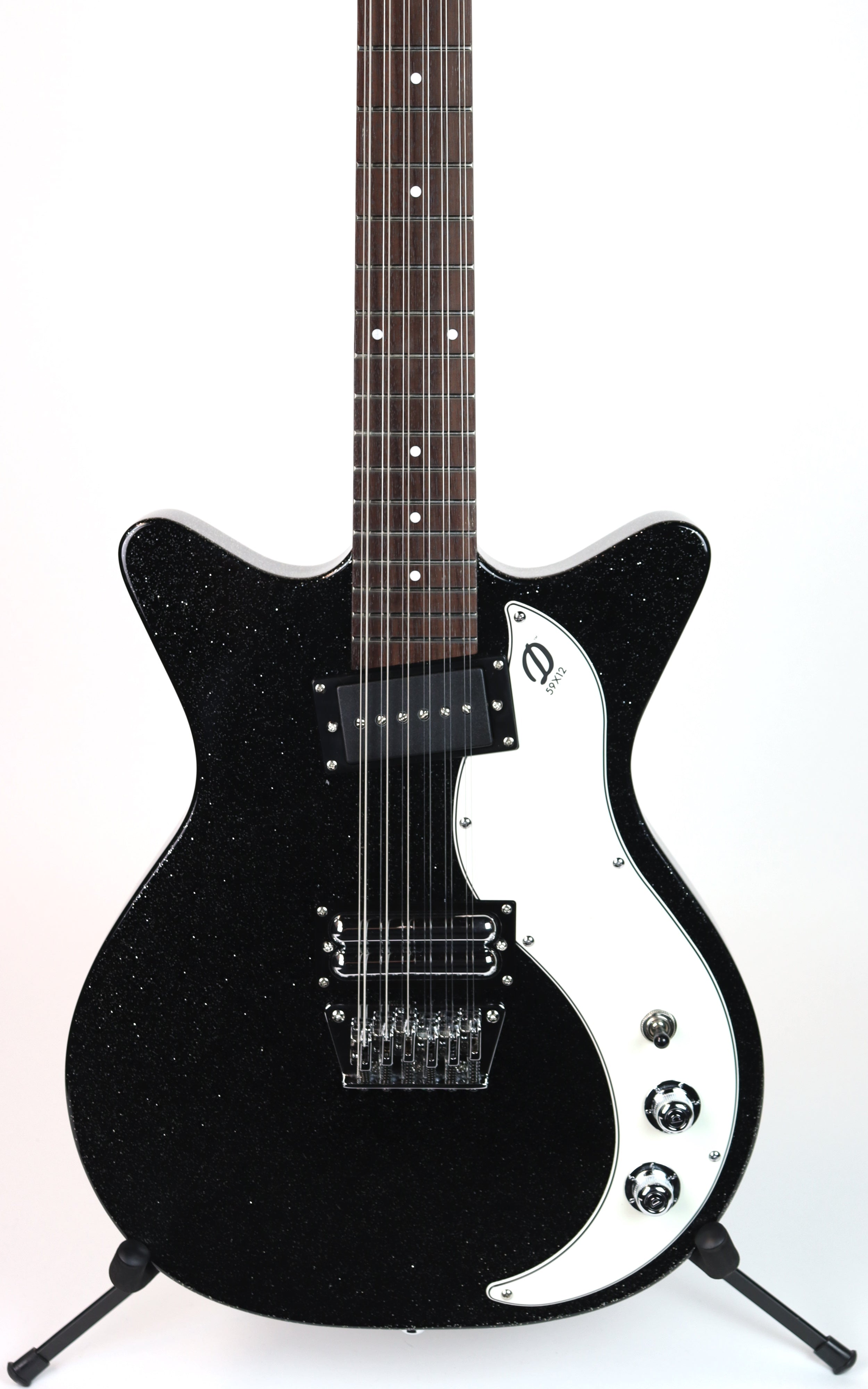Danelectro 59X 12-String Electric Guitar - Black Metalflake Finish | Vintage Style for Rock, Blues & Indie Music Performances