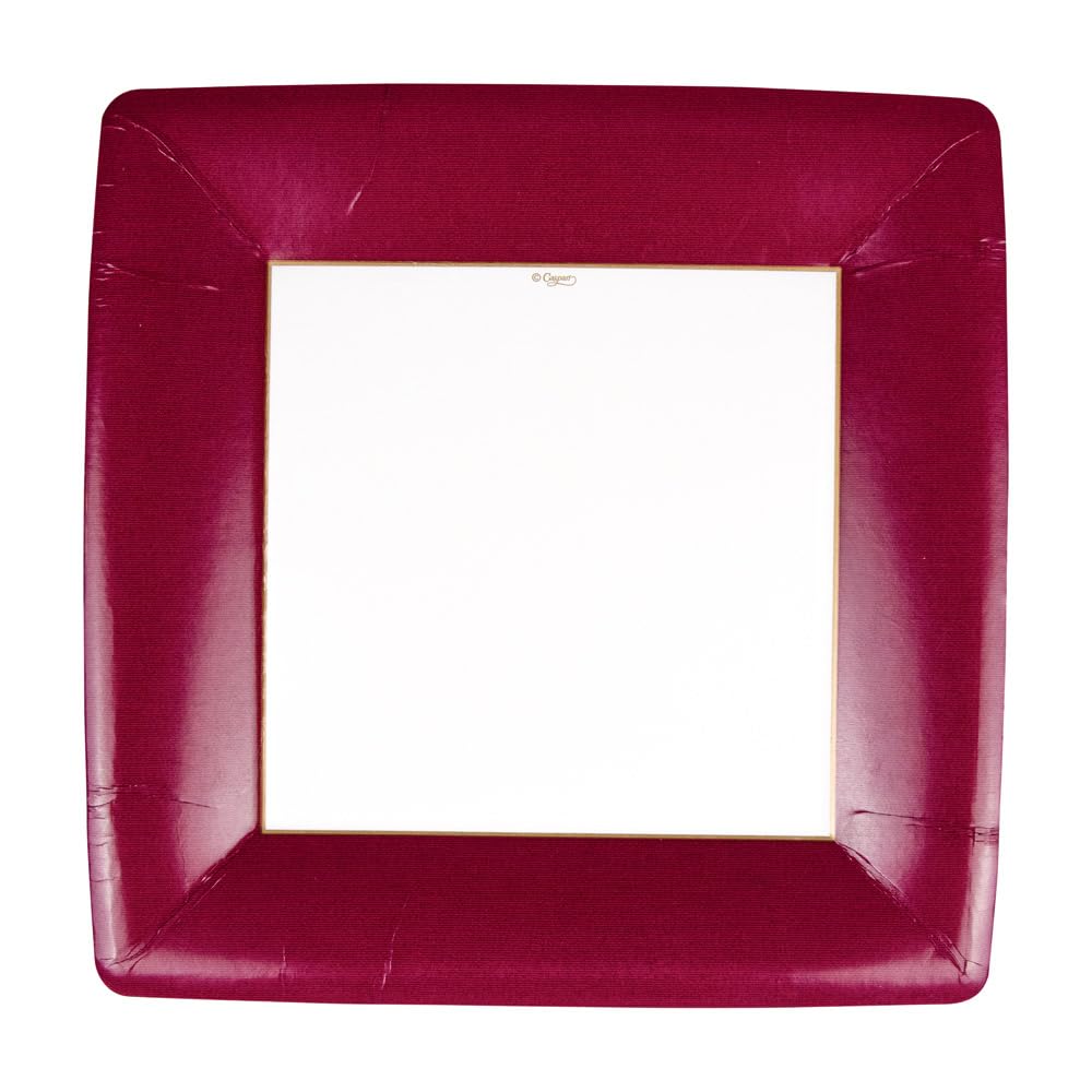 Premium Cranberry Grosgrain Square Paper Dinner Plates - Set of 16 | Elegant Disposable Plates for Parties, Weddings & Holiday Gatherings