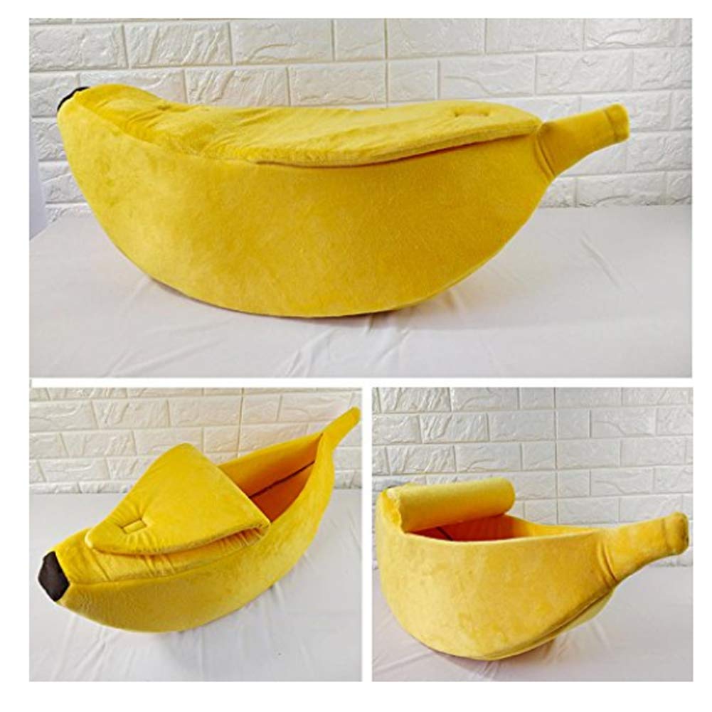 Soft Cute Cat Bed House - Cozy Pet Cuddle Bed for Cats, Kittens, Rabbits & Small Dogs - Banana Design Yellow XL - Perfect for Indoor Napping & Pet Comfort
