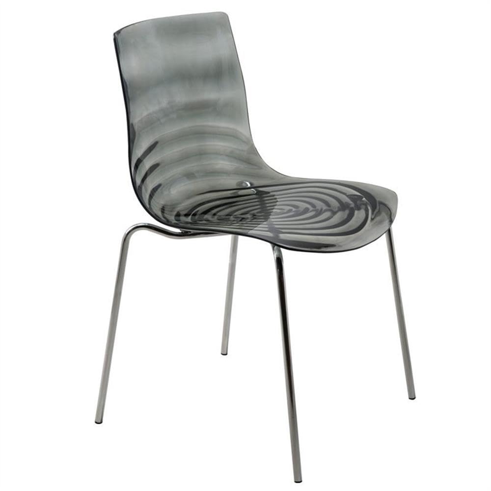 Modern Acrylic Lucite Dining Chair with Chrome Metal Legs - LeisureMod Astor Water Ripple Design for Contemporary Dining Room, Kitchen, Office & Small Spaces - Perfect for Home Decor, Restaurant Seating & Compact Living Areas