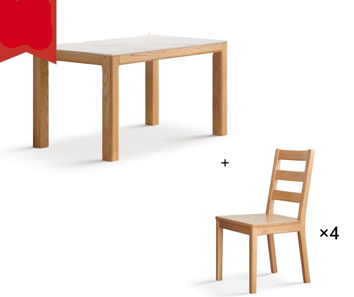 Solid Oak Wood Dining Table - Simple Modern Design for Kitchen, Dining Room & Small Spaces