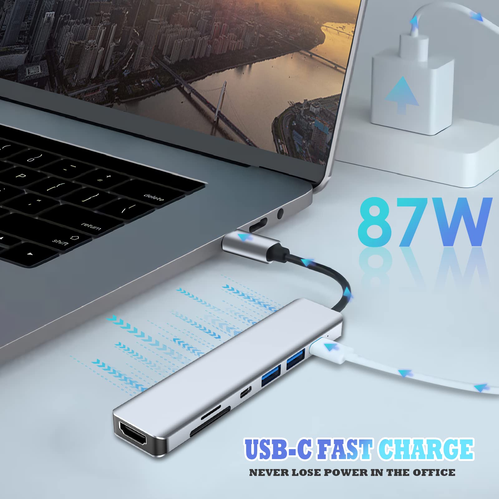 7-in-1 USB C Hub Adapter with 4K HDMI, 2 USB-C Ports, USB 3.0, SD/TF Card Reader - Compatible with MacBook Pro/Air & Type C Devices - 100W Fast Charging - Perfect for Home Office, Travel & Multi-Screen Setup
