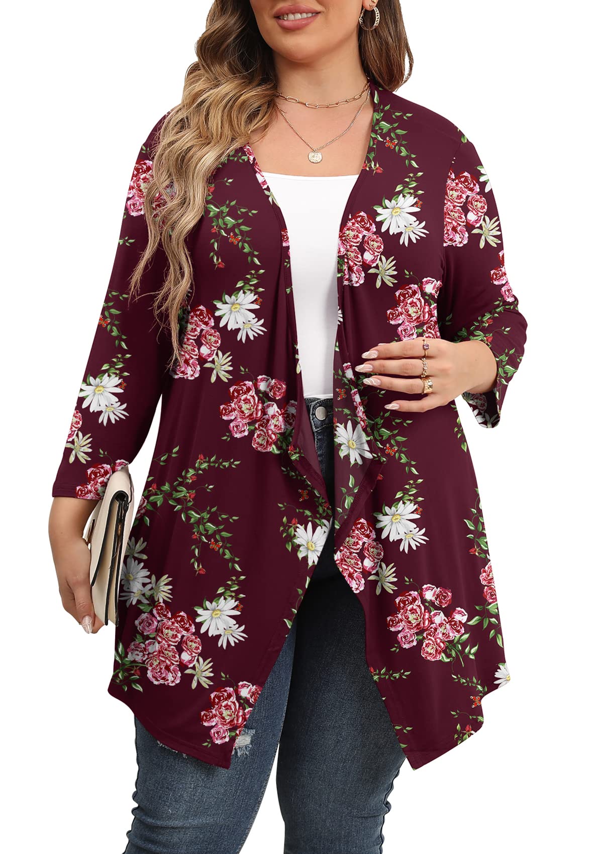 TIANZHU Women's Lightweight 3/4 Sleeve Open Front Cardigan - Casual Drape Duster Sweater for Spring & Fall Layering | Office, Lounge & Weekend Wear