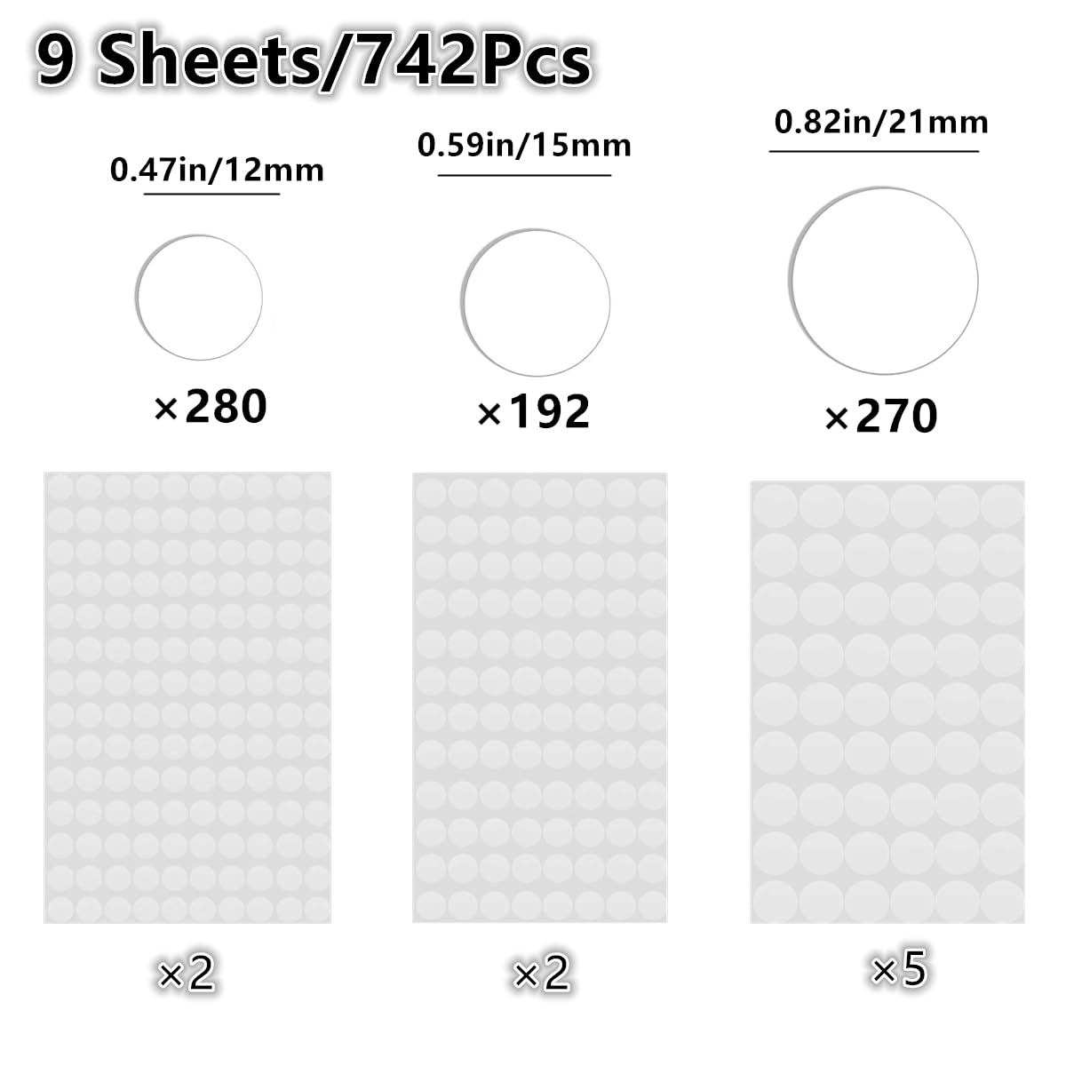 742 Pcs Screw Hole Stickers - 3 Sizes (0.82in) White PVC Self-Adhesive Dustproof Caps for Wood Furniture, Cabinet, Wall, Desk, Chair, Bookcase & Shelf - Perfect for Home Office & DIY Projects