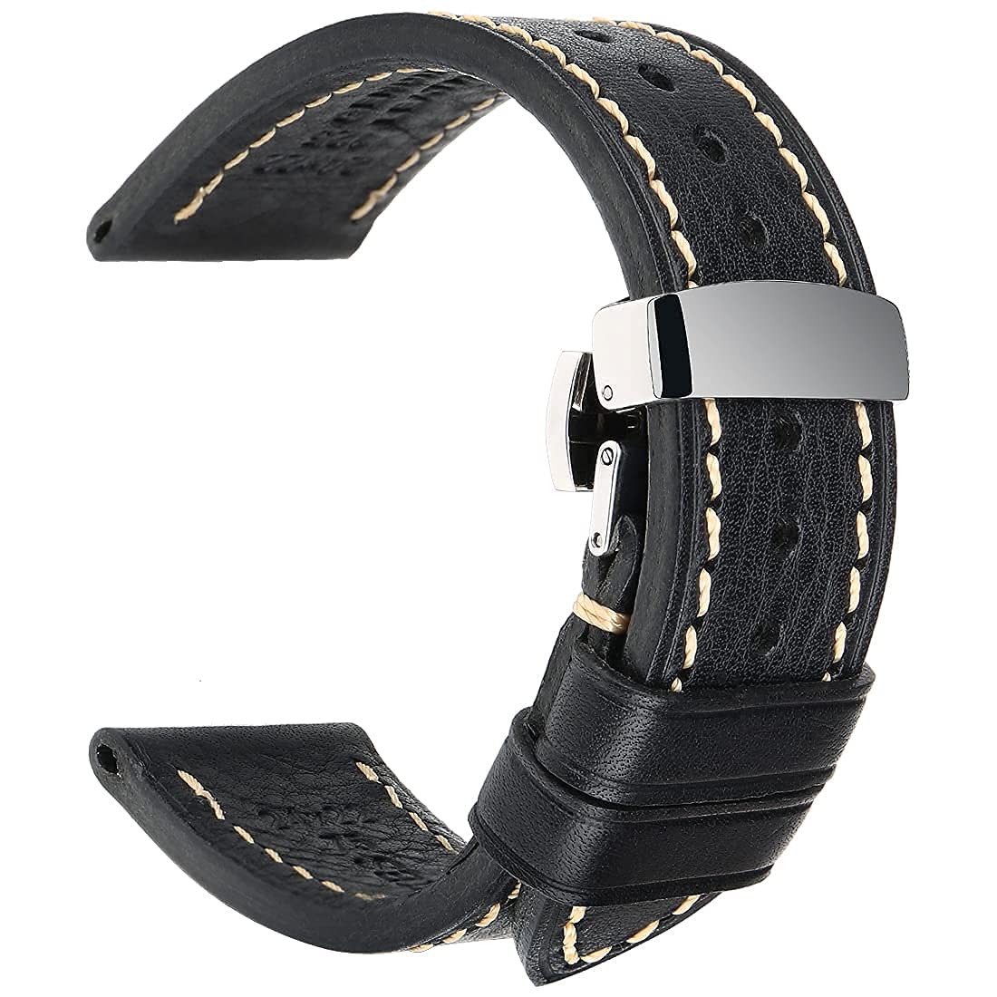 REZERO Genuine 22mm Leather Watch Bands - Pin Buckle & Silver Butterfly Buckle Replacement Straps for Men Women | Dress, Business, Casual Wear