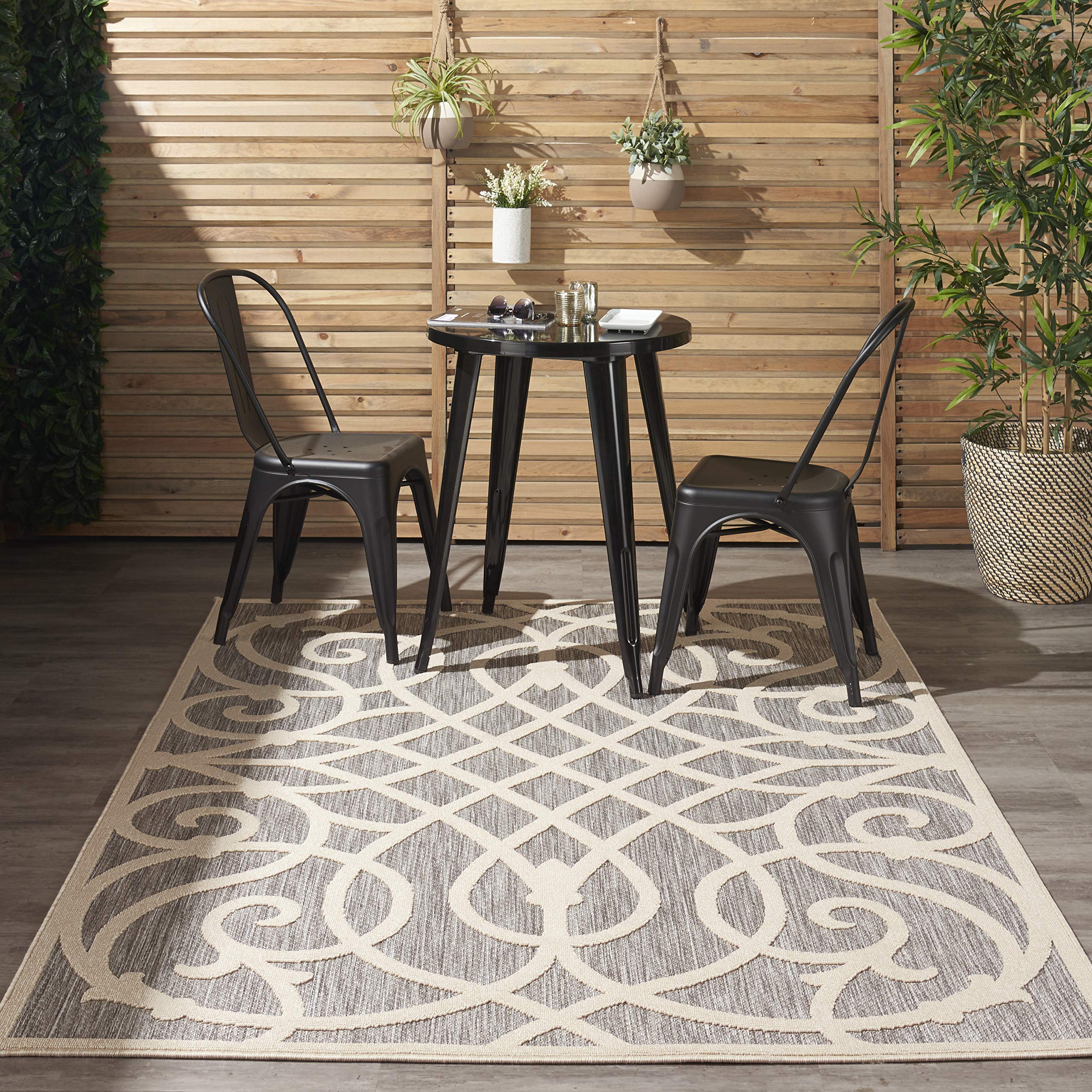 Nourison Palamos Indoor/Outdoor 6' x 9' Area Rug - Soft Grey, Easy to Clean, Non-Shedding | Perfect for Bedroom, Living Room, Dining Room, Backyard, Deck & Patio (6x9) - Adds Comfort & Style to Any Space