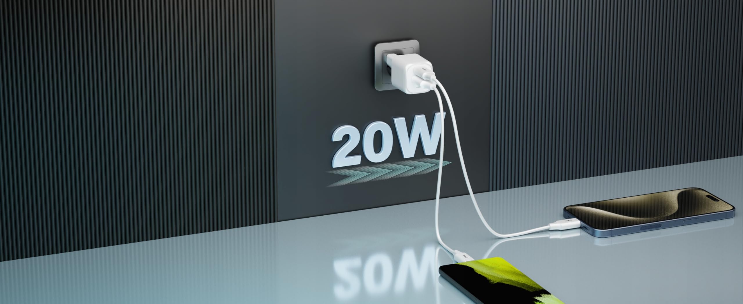 20W Dual USB-C GaN Charger with 100W Cable - Fast Charging for MacBook, iPhone, Samsung - Travel & Home Use