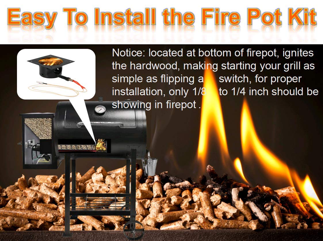 Heavy Duty Black Enamel Fire Pot & Hot Rod Ignitor Kit Replacement Parts for Traeger, Pit Boss & Camp Chef Pellet Grills | Durable BBQ Grill Accessories for Smoking, Grilling & Outdoor Cooking