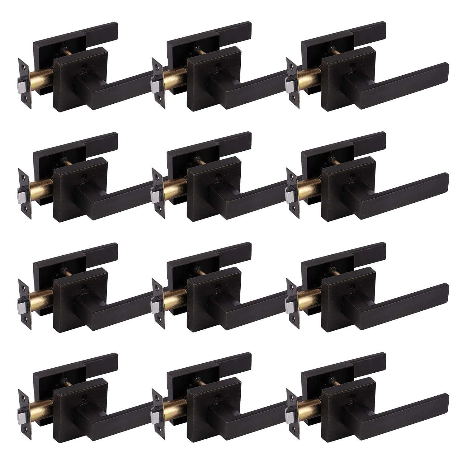 Heavy Duty Hall & Closet Door Lock Set - Brushed Bronze Finish Passage Door Lever for Mobile Homes & Apartments - Secure Privacy for Bedrooms, Bathrooms & Interior Doors - Golingda 3503-ORB-PS-12P