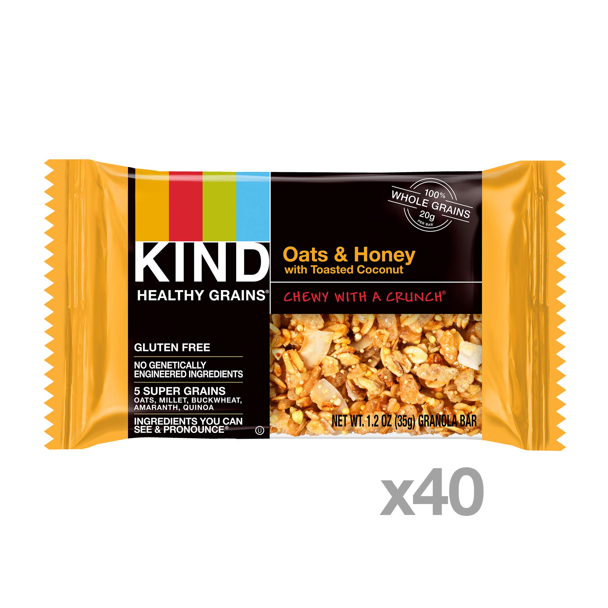 KIND Healthy Grains Oats & Honey with Toasted Coconut Bars - Gluten Free Snack Bars, 1.2oz (40 Count) | Perfect for On-the-Go Breakfast, Office Snacks & Healthy Travel Food
