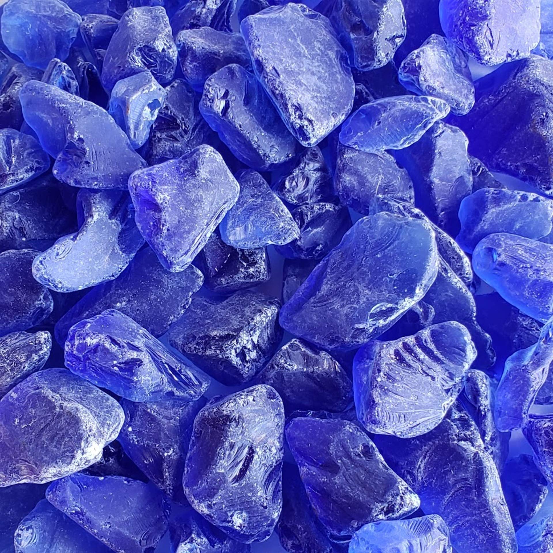 WeJe Frosted Cobalt Blue Mosaic Sea Glass Chunks - 15.5 oz for Home Decor, DIY Art Crafts, Vase Filler & Aquarium Gravel - Perfect for Wedding Centerpieces, Beach Theme Parties & Zen Garden Decor