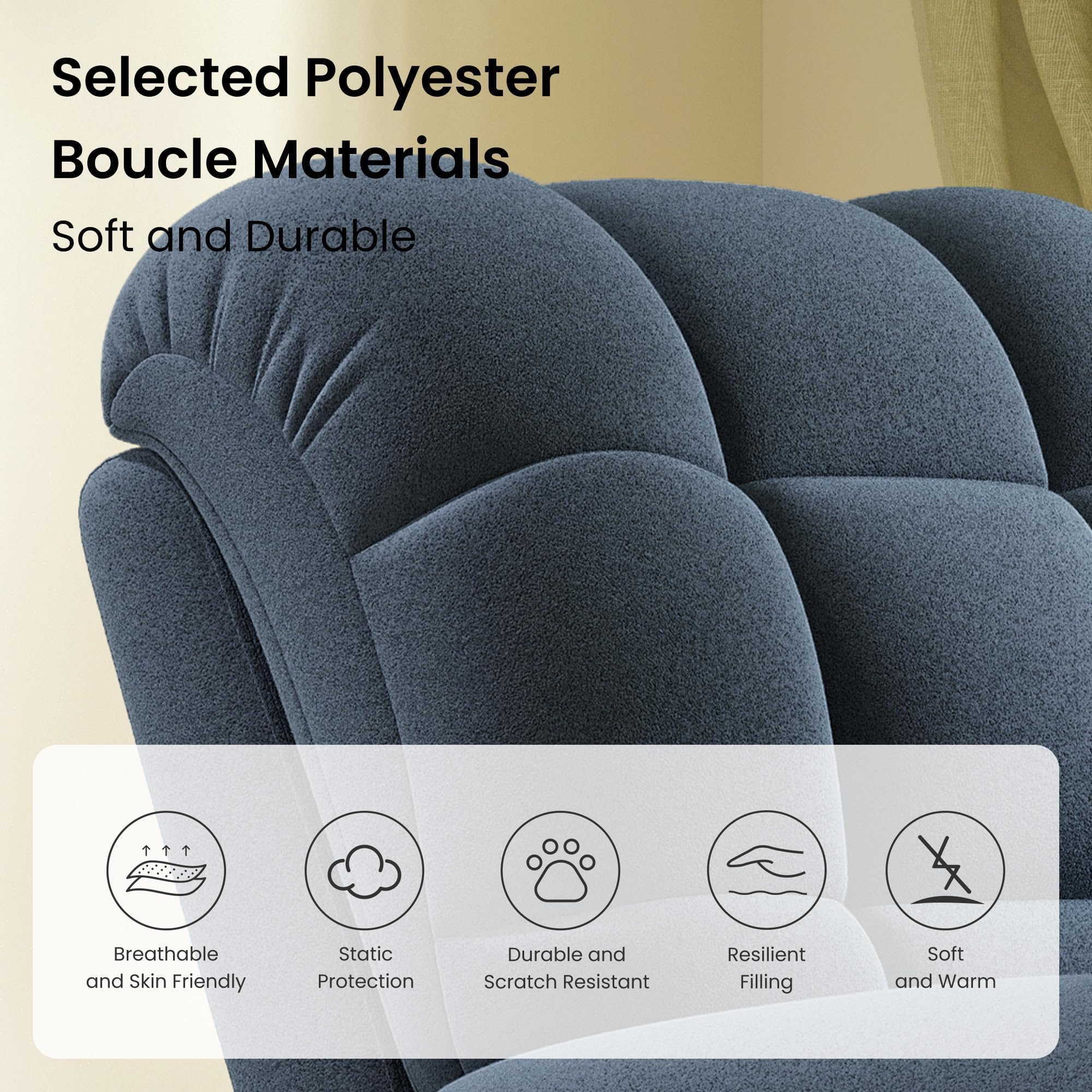 Electric Power Recliner Chair for Adults - Adjustable Reclining Sofa with USB Charging Port | Ultra Soft Teddy Fleece Fabric | Easy Tool-Free Assembly | Blue Gray Living Room Recliner for Relaxing, Watching TV & Napping