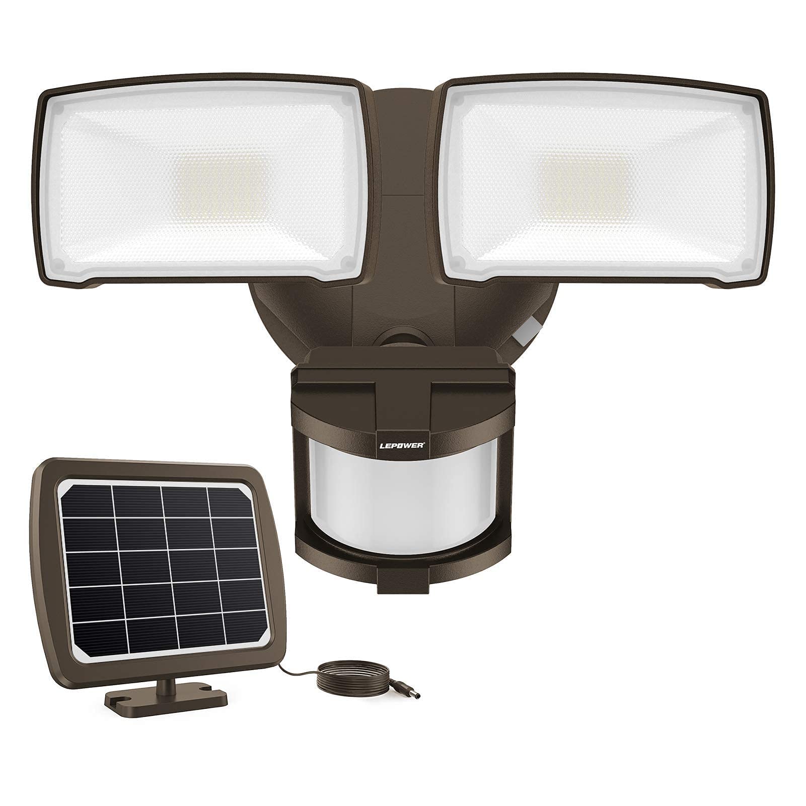 LEPOWER 2-Pack 1600LM Solar Security Lights with Motion Sensor - Outdoor LED Solar Lights in Black & 1000LM Brown for Yard, Garden, Pathway, and Driveway Lighting