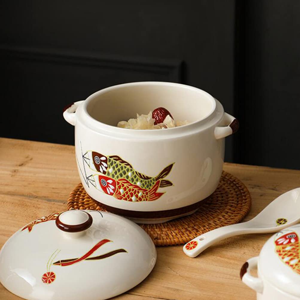 Premium Hemoton 1000ml Ceramic Stockpot with Lid - Japanese Round Stew Pot for Stovetop Cooking, Hot Pot, Soup & Stews - Durable Clay Cookware for Home Kitchen Use | Perfect for Family Meals, Entertaining & Asian Cuisine