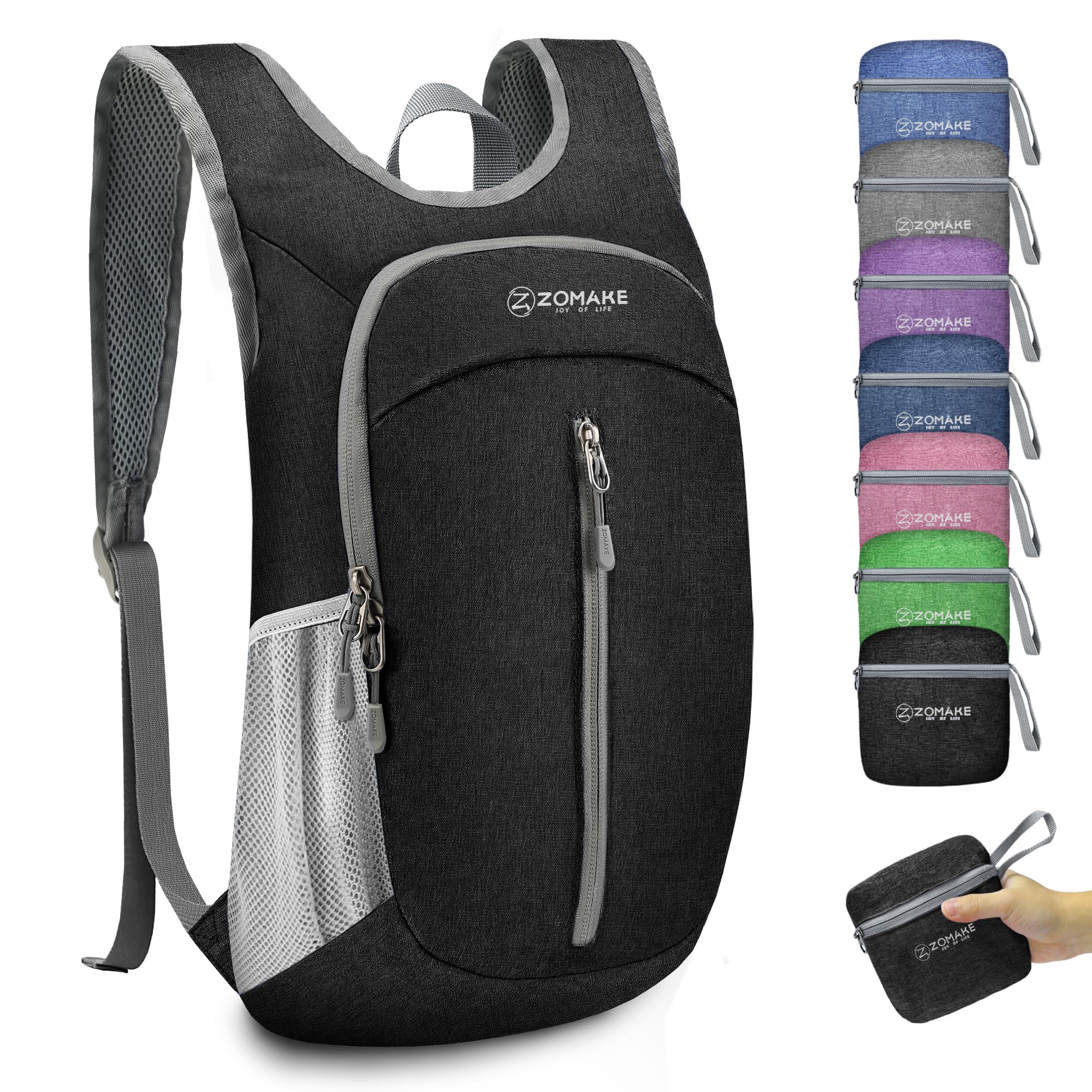 ZOMAKE 10L Lightweight Packable Hiking Backpack - Water-Resistant Foldable Daypack for Men & Women - Perfect for Camping, Hiking, Travel & Outdoor Adventures (Black) | Compact & Durable for Daily Use & Sports Activities