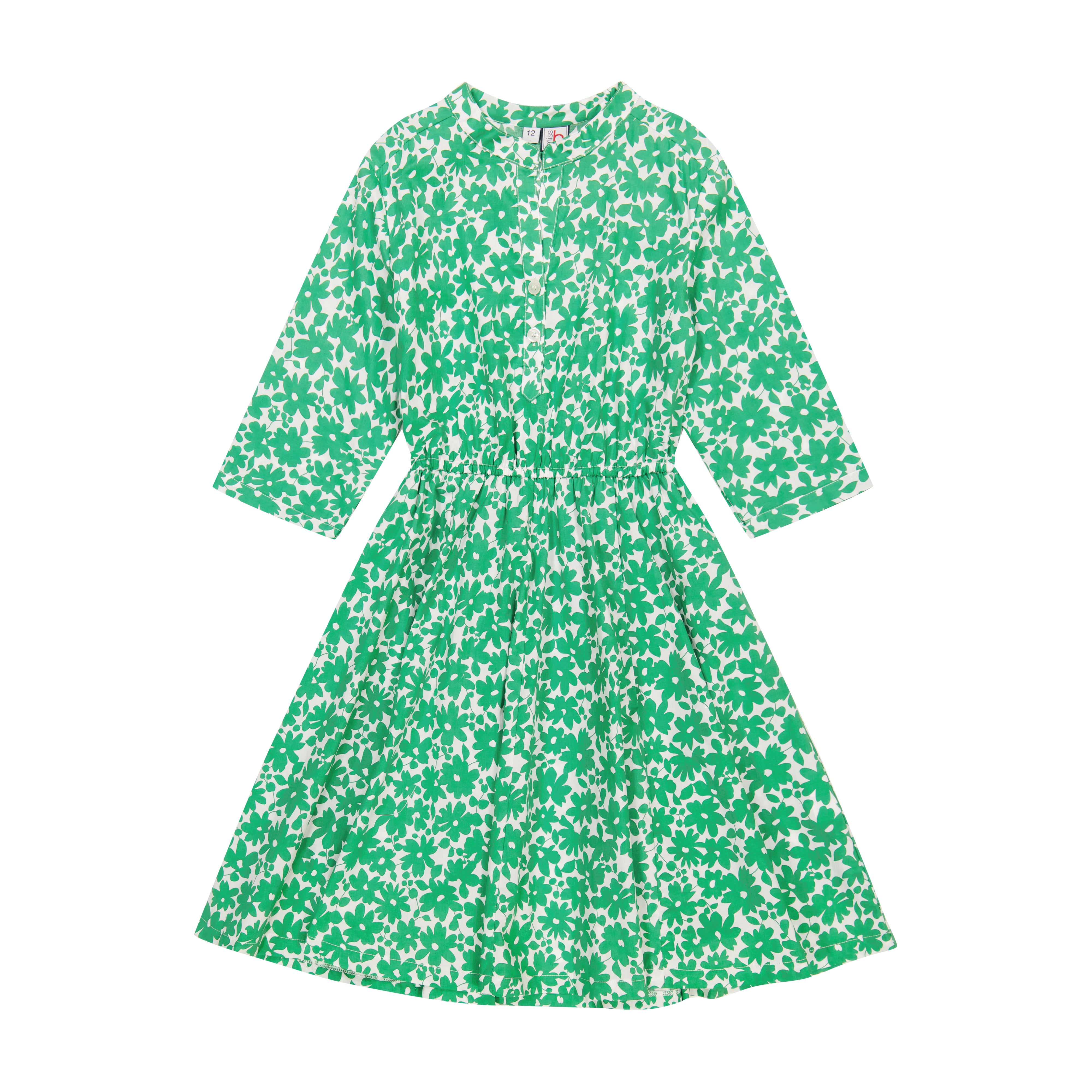 Gabriela Circle Skirt Dress - Green Poppy Floral Print Women's Midi Dress for Summer, Beach, and Casual Outings