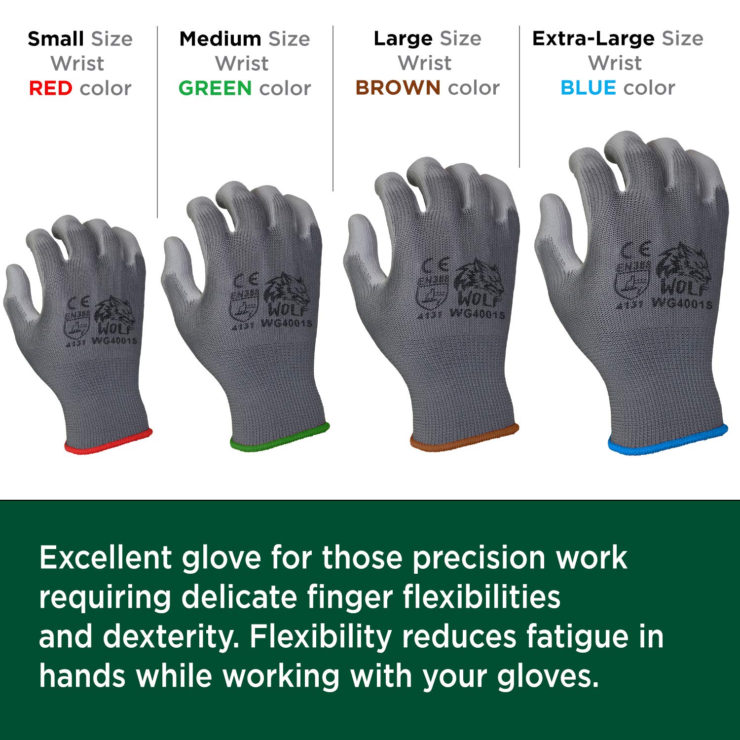 Durable WOLF Polyurethane Palm Coated Nylon Work Gloves - Heavy Duty for Construction, Mechanics, Warehouse & Yard Work - Perfect for Gardening, Landscaping & DIY Projects