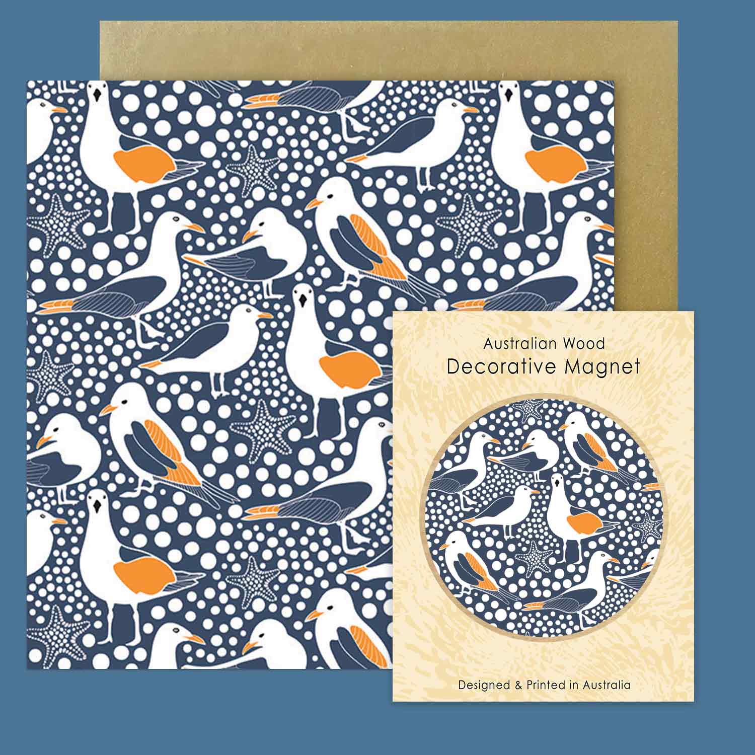 Seagulls Magnet & Greeting Card Set - Coastal Themed Gift for Beach Lovers, Perfect for Home Decor, Office, or Gifts (Set of 1 Magnet & 1 Card)