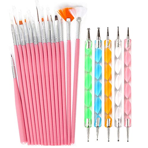 Shidara 20-Piece Nail Art Brush Set - Professional UV Gel Liner, Dotting, and Mandala Painting Brushes for Salon & DIY Nail Designs | Perfect for Manicures, Nail Extensions & Gel Polish Art