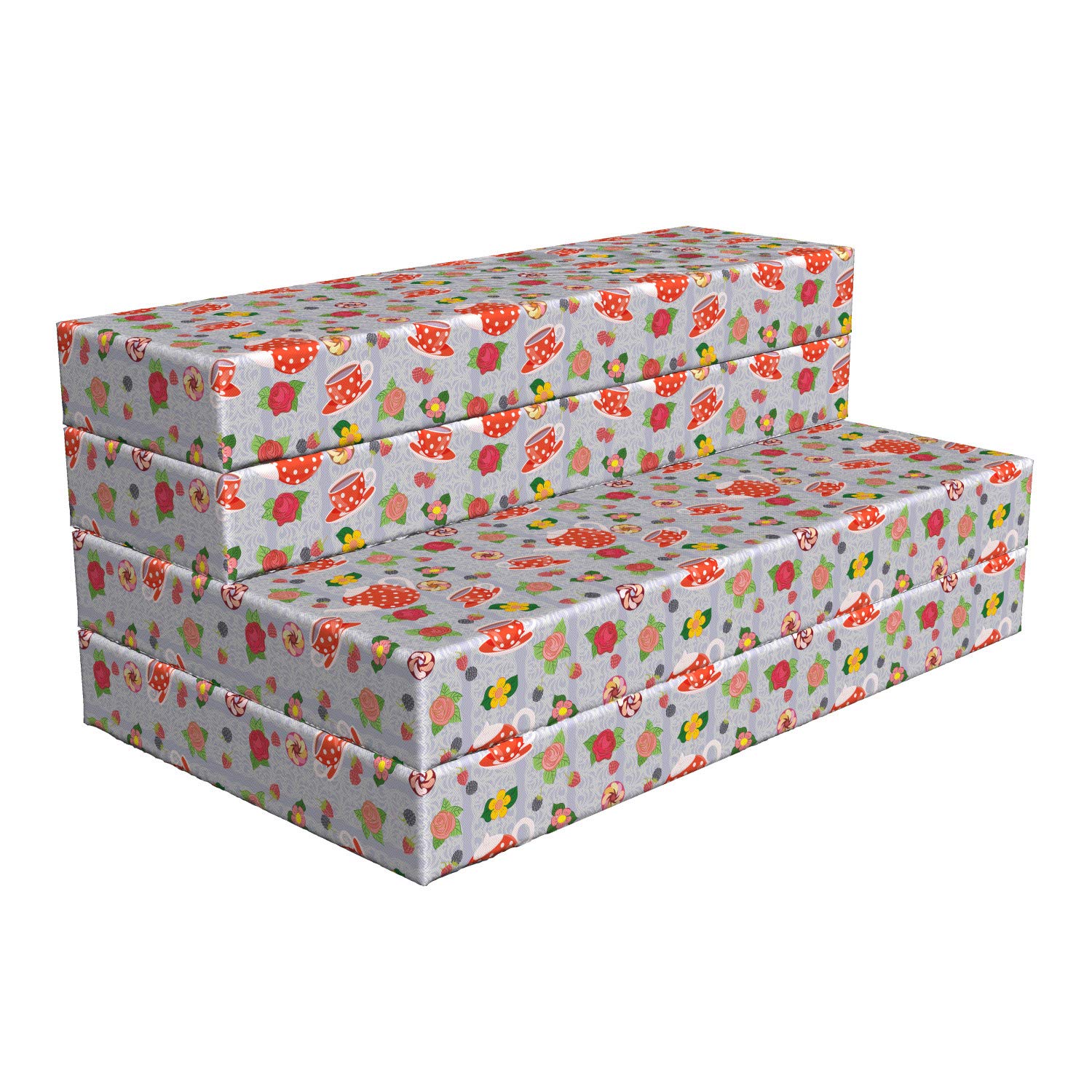 Ambesonne Colorful Foldable Mattress with Cartoon Tea Pots & Roses Design - 78.7