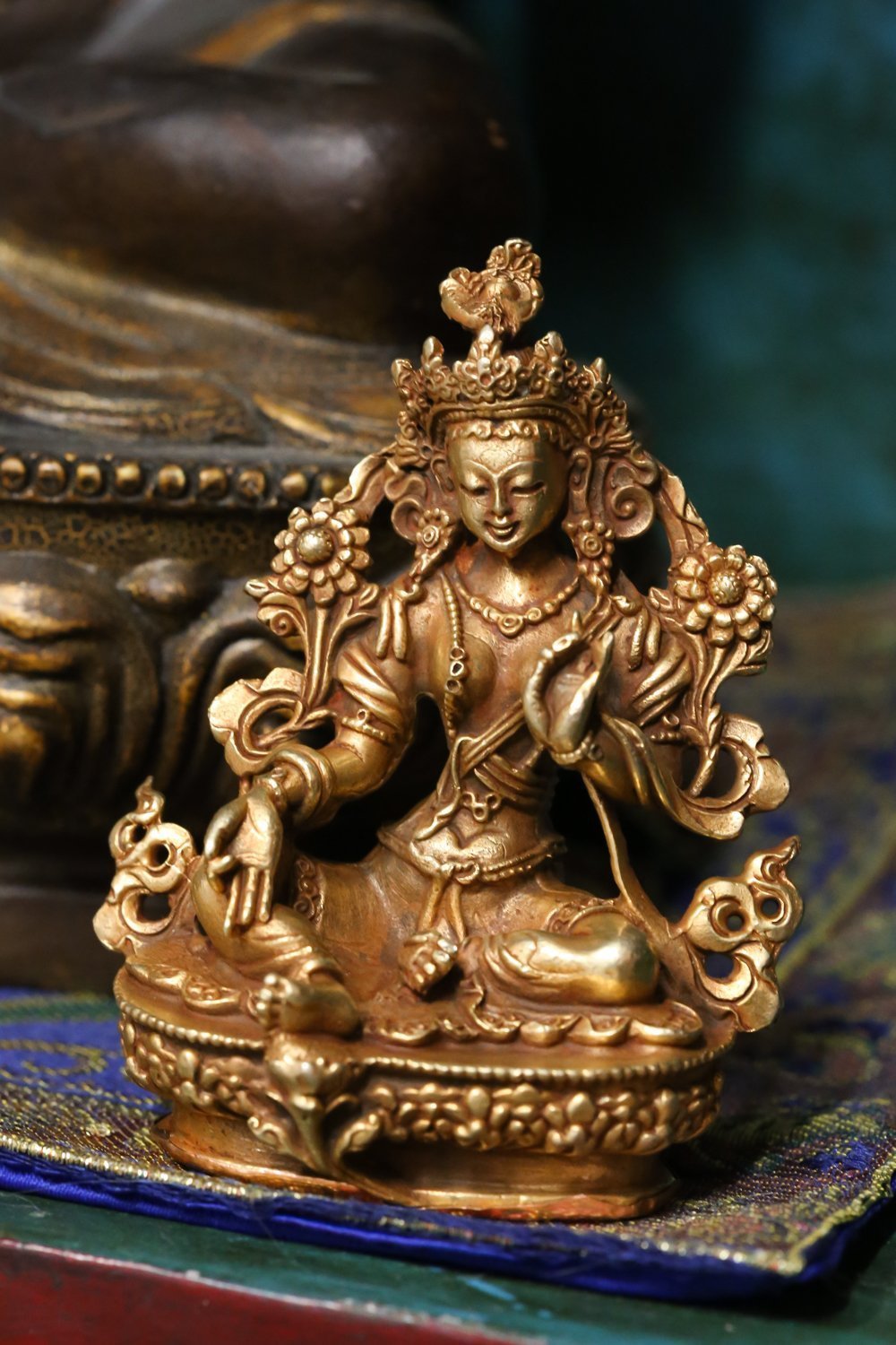 Green Tara Small Golden Statue - Handcrafted Buddhist Deity Figurine for Home Altar, Meditation & Spiritual Decor | Perfect for Prayer Rooms, Yoga Spaces & Gift Giving