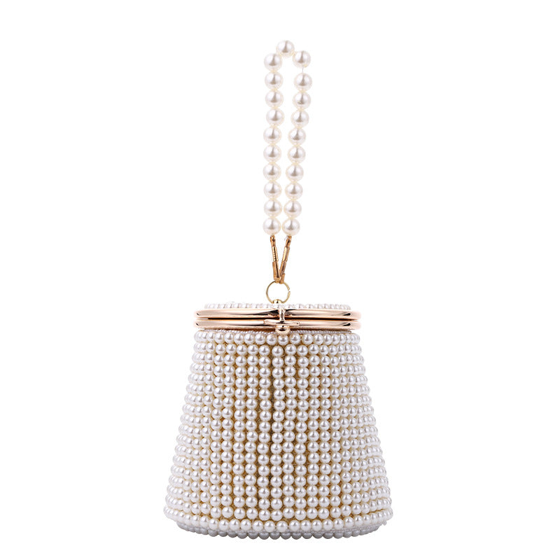 Elegant DIY Pearl Evening Bag for Women - Prom Mini Handbag with Pearl Embellishments, Fashionable Bucket Purse for Parties & Special Occasions