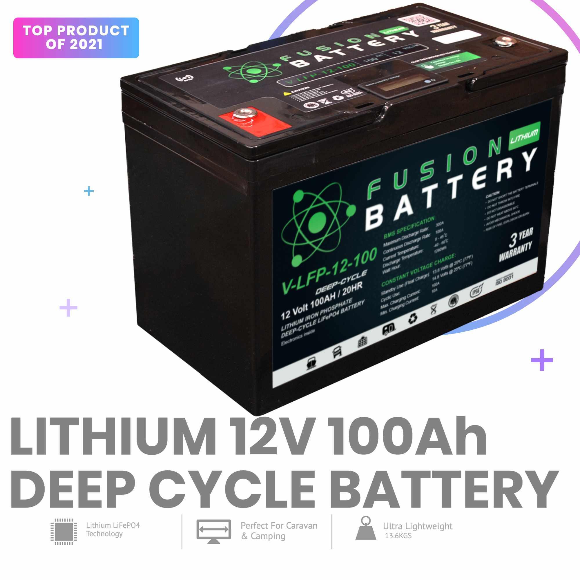 12V Fusion Lithium LiFePO4 Deep Cycle Battery - Perfect for RVs, Solar Power Systems, Marine & Off-Grid Applications