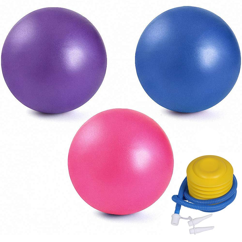 3 Pack Anti-Burst Mini Exercise Balls (9-10 Inch) with Air Pump - Non-Slip Yoga, Pilates, Stability & Balance Training Balls for Home Gym, Physical Therapy & Barre Workouts - Perfect for Core Strengthening & Rehabilitation Exercises