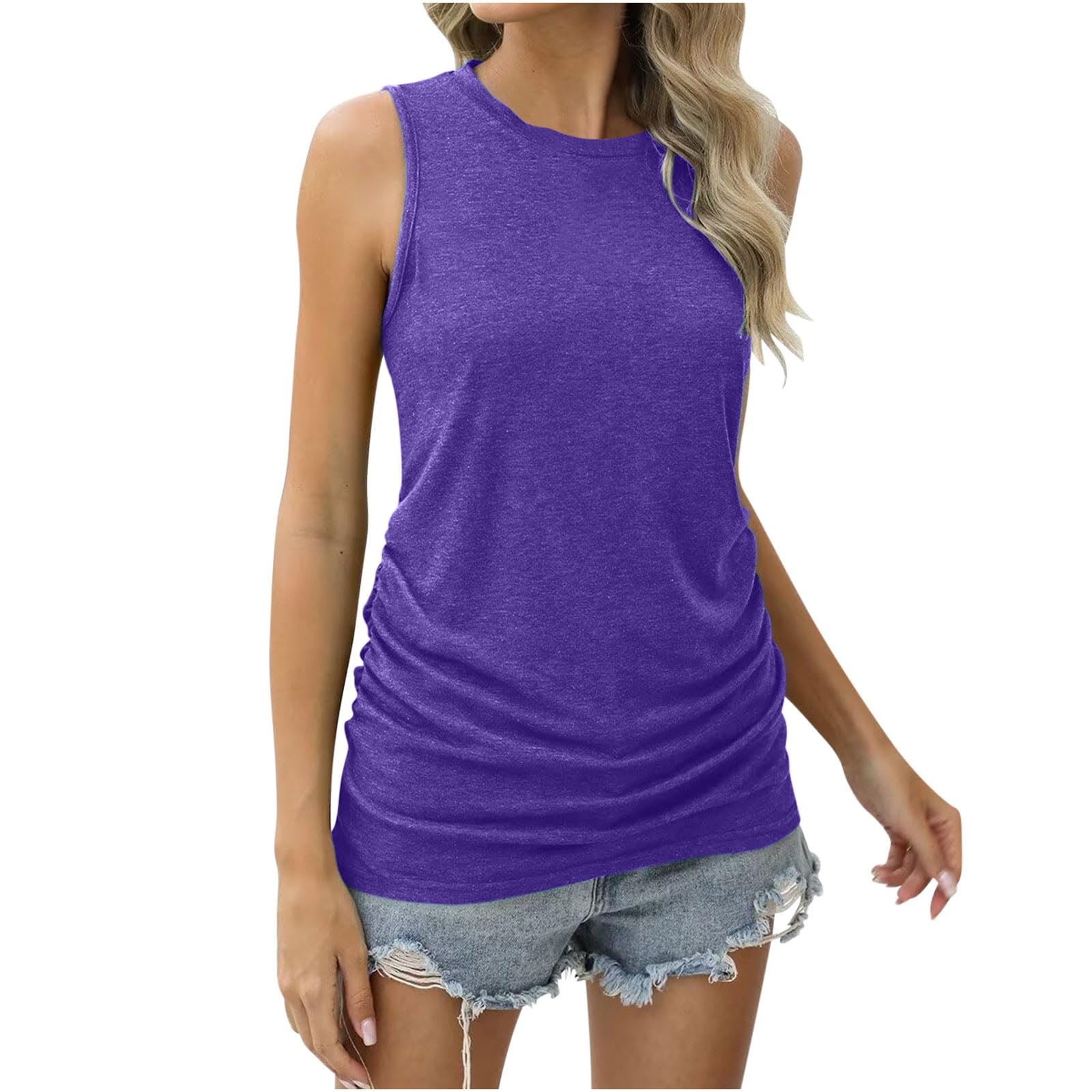 Women's Ruched Tank Tops - Sleeveless Crewneck Blouse for Summer | Casual & Dressy Basic Tops | Perfect for Beach, Office & Date Night Outfits