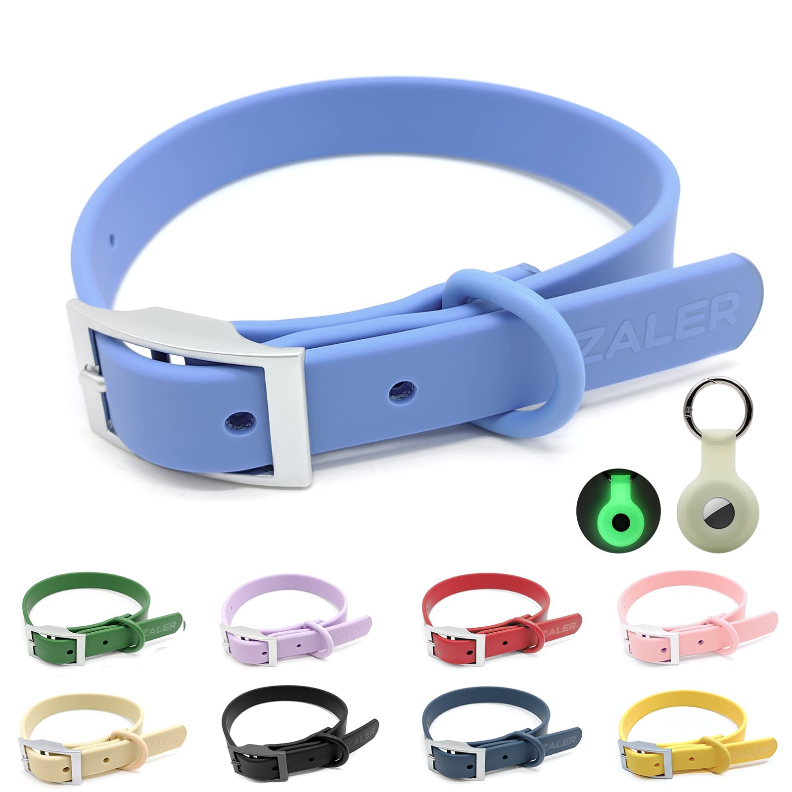 Waterproof Dog Collar - Adjustable Odor Resistant Pet Collar for Small Medium Large Dogs | Soft Comfortable Easy Clean Design | Moonstone Blue (Size L:15.7-19.7