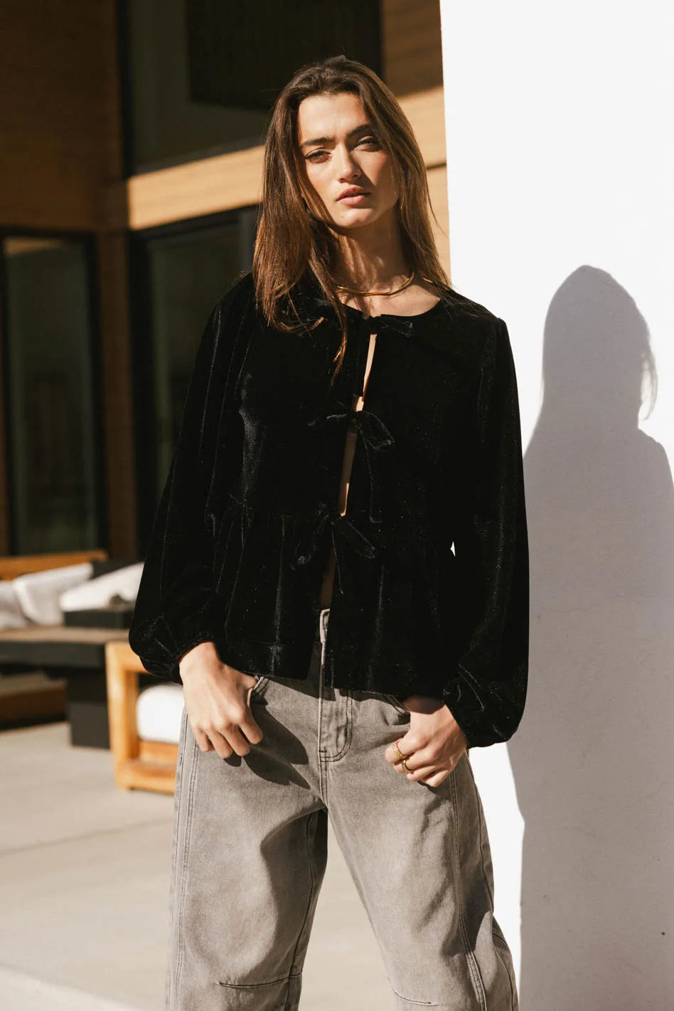 Lucie Peplum Tie Blouse in Black | Elegant Women's Fashion Top | Perfect for Office Wear & Evening Outfits