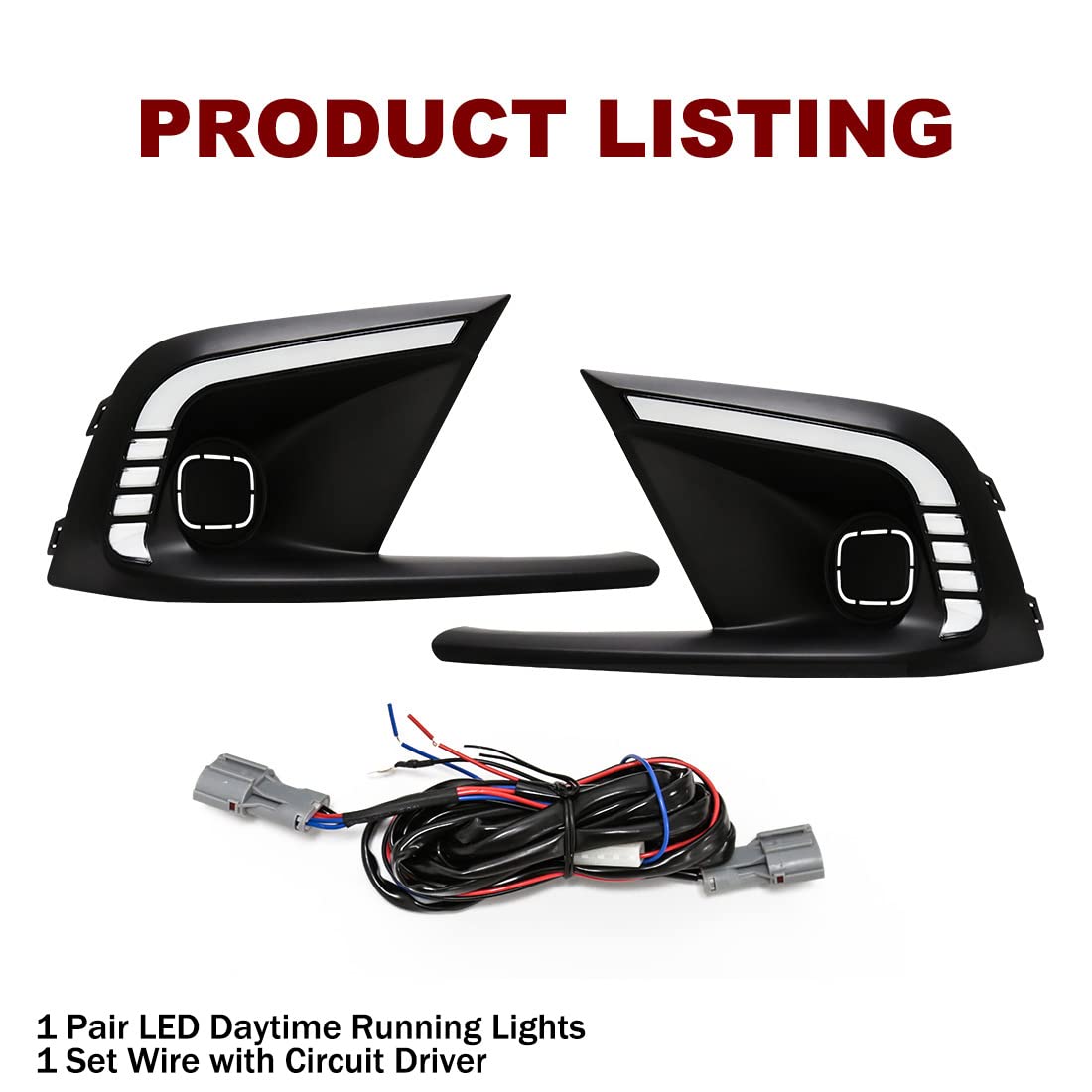 2021-2022 Honda Civic LED Daytime Running Lights (DRL) with Sequential Turn Signal - Tri-Color Fog Lights & Bezel + Wiring Harness - Upgrade for Enhanced Visibility & Style