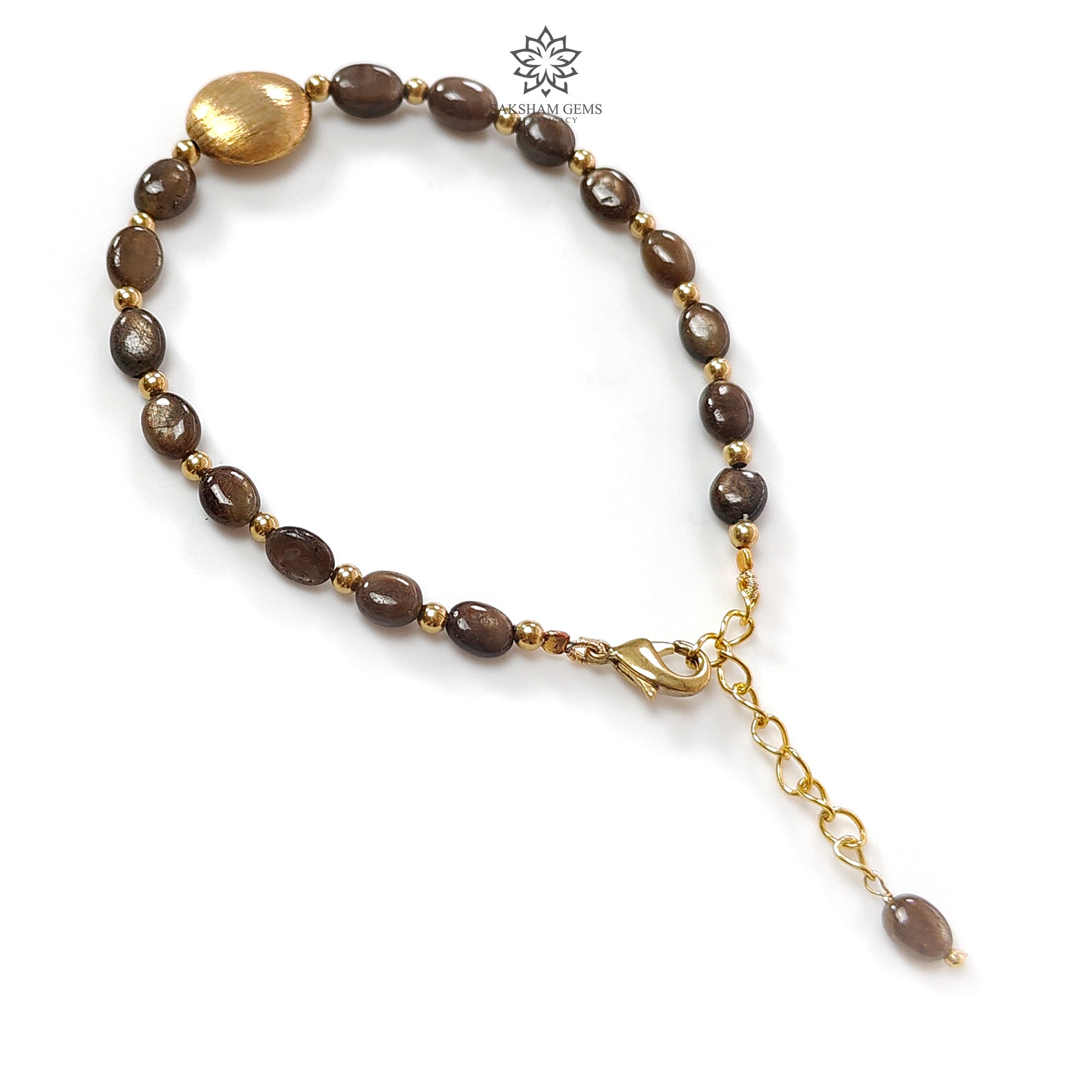 Golden Brown Chocolate Sapphire Beads Bracelet - 42.75cts Natural Untreated Oval Sapphire with Plain Brass, 6*5mm 6.80