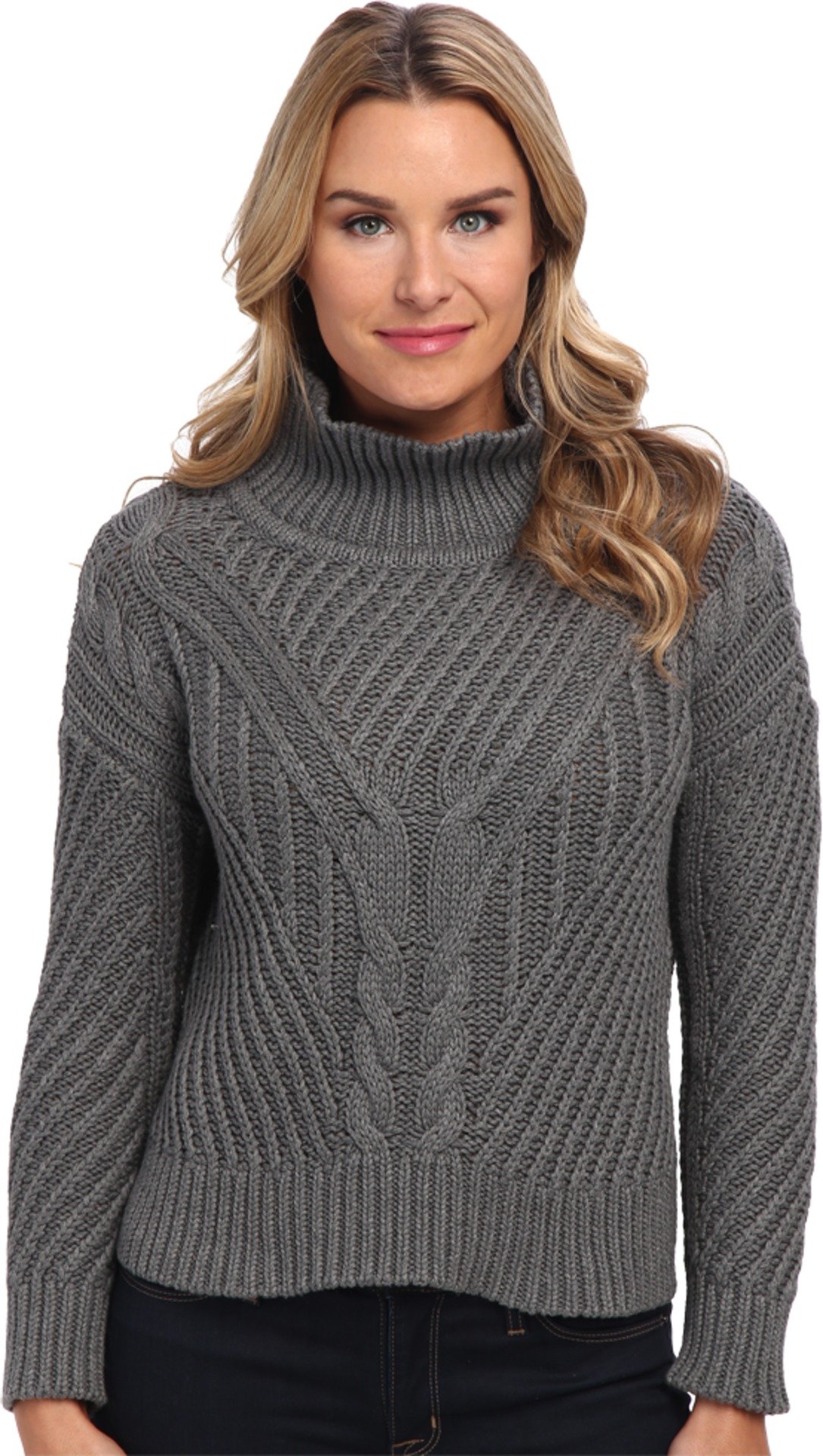 525 America Women's Hi-Low Mock Cable Knit Sweater - Cozy Pullover for Fall & Winter Fashion, Casual Outfits, and Office Wear