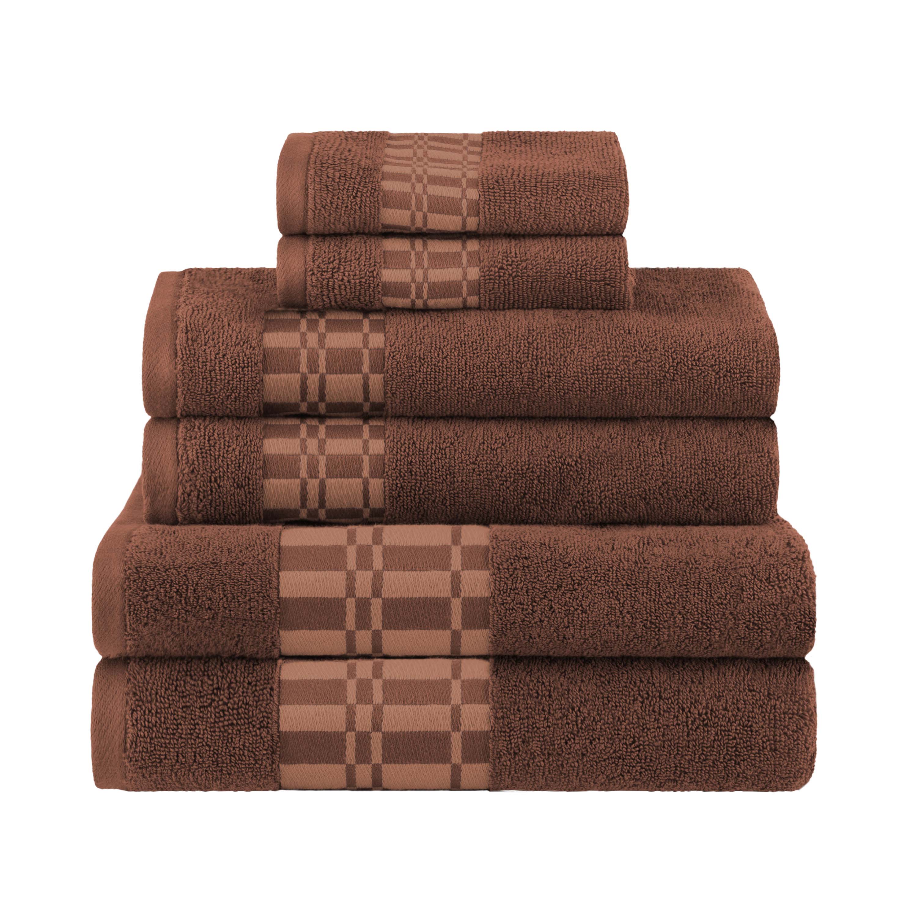 Larissa Cotton Geometric Embroidered Border 6-Piece Bath Towel Set | Soft & Absorbent Luxury Towels for Bathroom, Spa & Guest Use