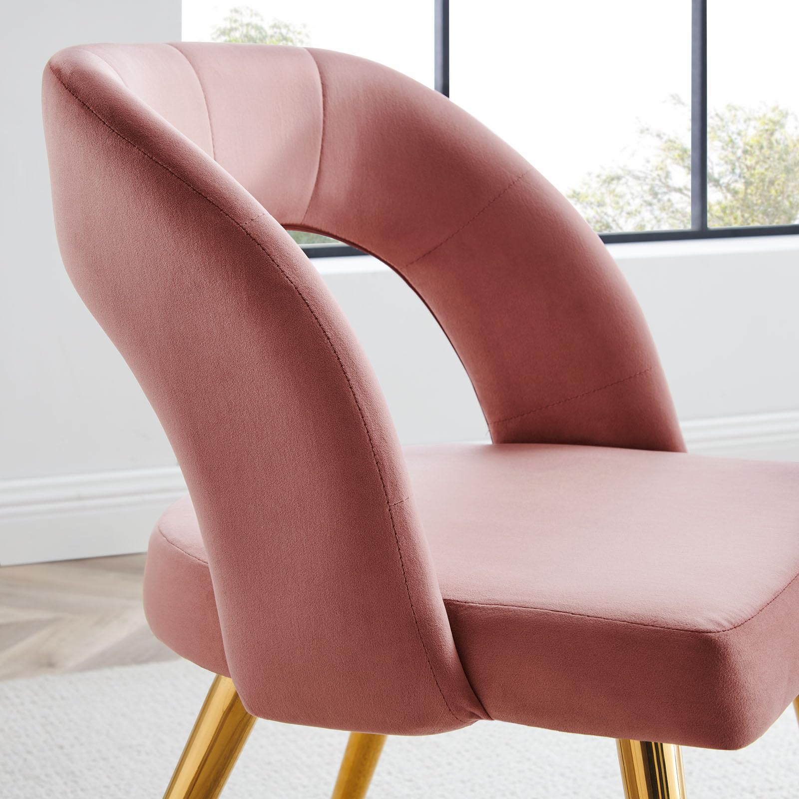 Modway Performance Velvet Dining Chairs - Set of 2, Gold Dusty Rose Upholstered Seats for Kitchen, Dining Room & Home Decor