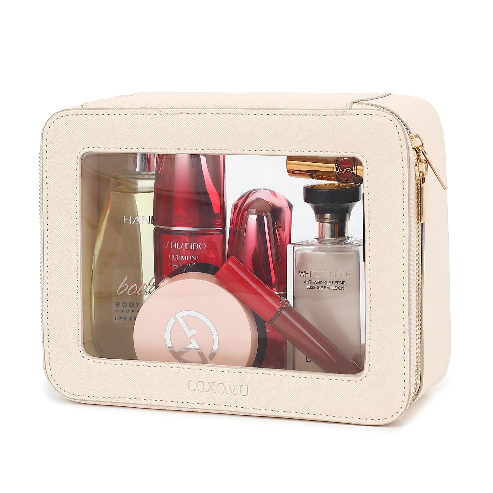 LOXOMU Clear Cosmetic Case - Transparent Makeup Bag for Travel | Waterproof Toiletry Organizer for Women | Perfect for Airplane Carry-on, Gym Essentials & Bathroom Storage
