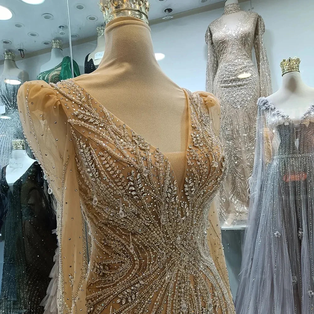 Elegant Dubai Mermaid Evening Gown with Nude Beaded Details - Formal Dress for Weddings, Galas & Special Occasions - Arabic Style LA72827