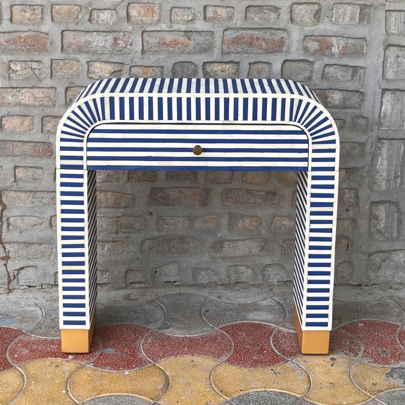 Handmade Bone Inlay Waterfall Console Table with 3 Drawers - Mid-Century Modern Entryway Furniture for Hallway, Living Room & Foyer Decor