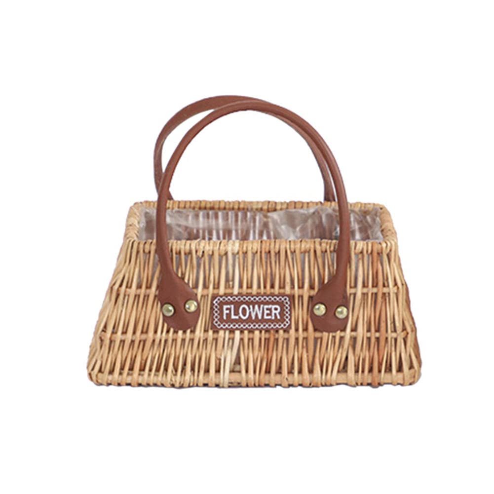 TOYOREY Blue Woven Rattan Flower Basket - Portable Small Bamboo Flower Pot for Home Decor, Wedding, Party & Festival Arrangements - Perfect Gift Basket for Any Occasion