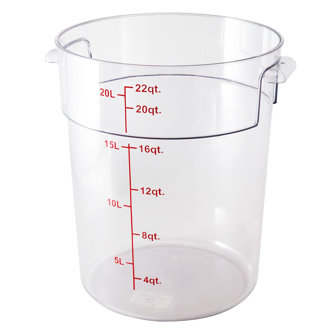 Restaurantware Met Lux 22 Quart (20.8L) Clear Plastic Food Storage Containers - 10-Pack Round Commercial Food Prep Buckets with Volume Markers | Space-Saving Kitchen Organization for Restaurants, Catering & Bulk Food Storage (Lids Sold Separately)