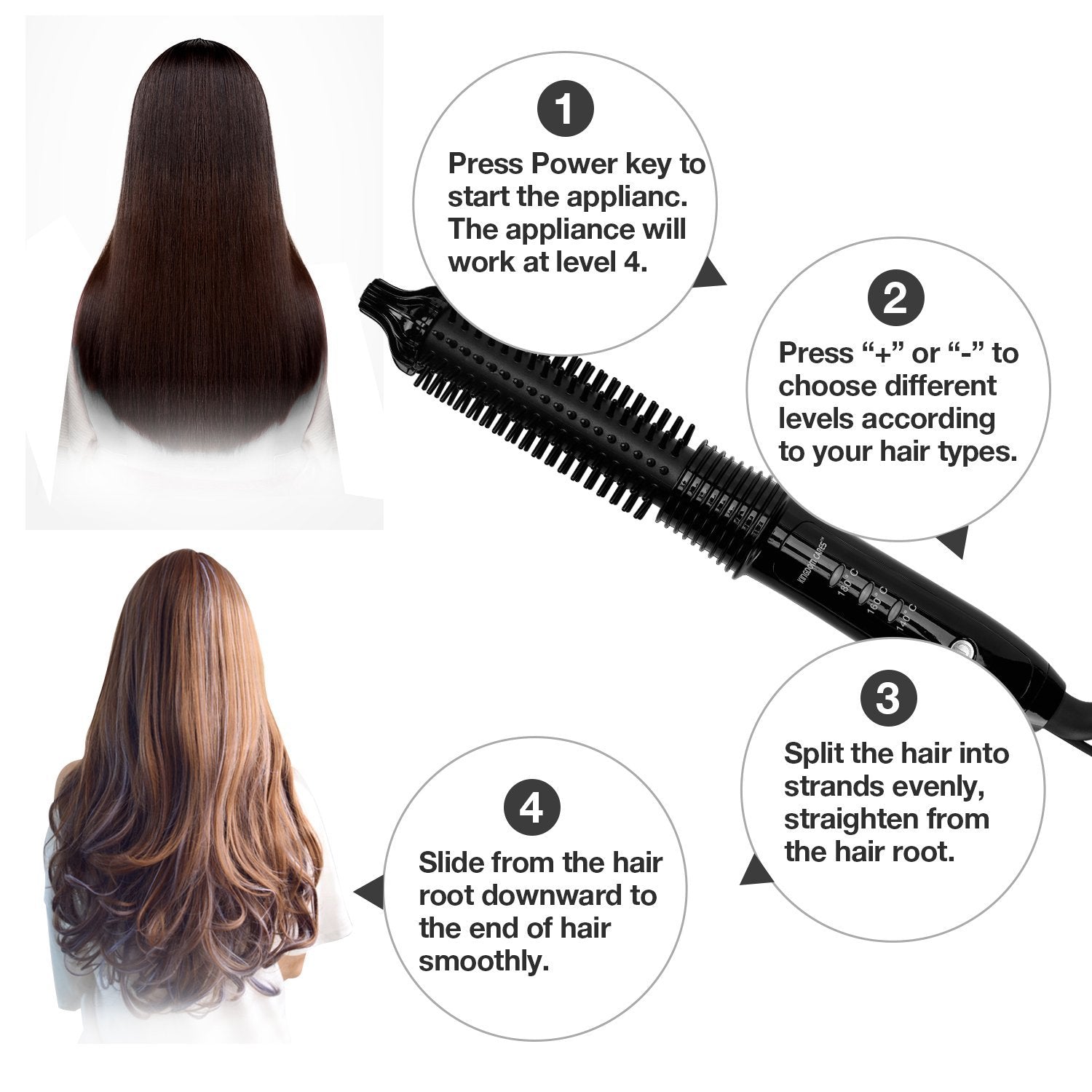 Electric Hair Curling Iron Brush - Professional Ceramic Tourmaline Curler for Wavy & Straight Styles - Perfect for Home, Salon & Travel Use