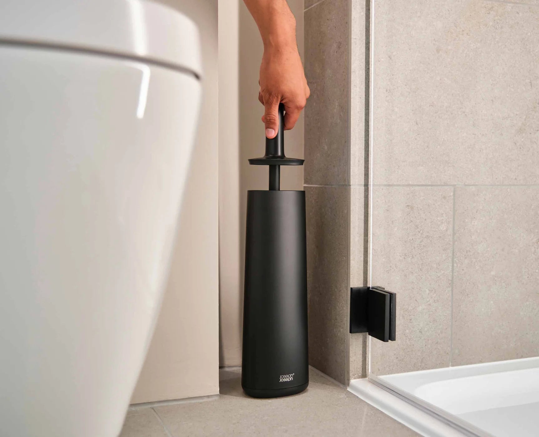 Flex™ 360 Matt Black Toilet Brush with Holder - Modern Bathroom Cleaning Tool for Home, Hotel & Office Use