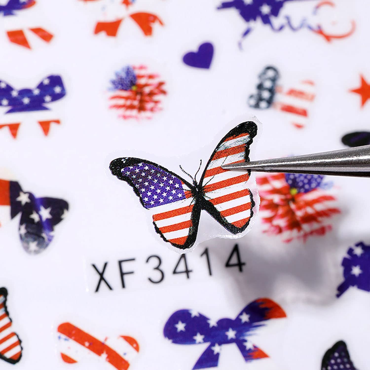 8 Sheets American Flag Nail Stickers - USA Independence Day Nail Decals with Stars, Butterflies & Heart Designs | Nail Art Supplies for Women | Perfect for 4th of July Parties, Patriotic Events & Nail Salon Decorations