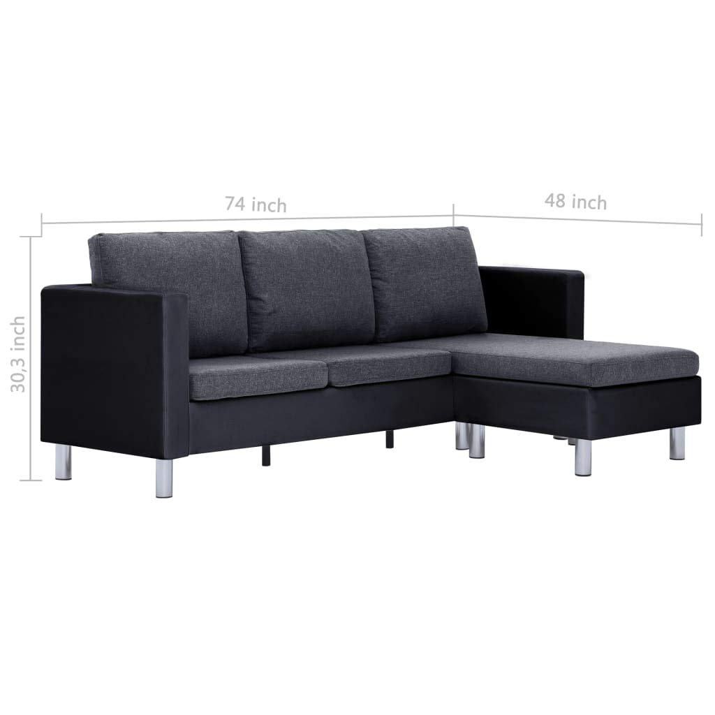 3-Seater Sofa with Cushions - Black Faux Leather Modern Loveseat for Living Room, Apartment or Office - Perfect for Small Spaces, Home Theater & Guest Seating