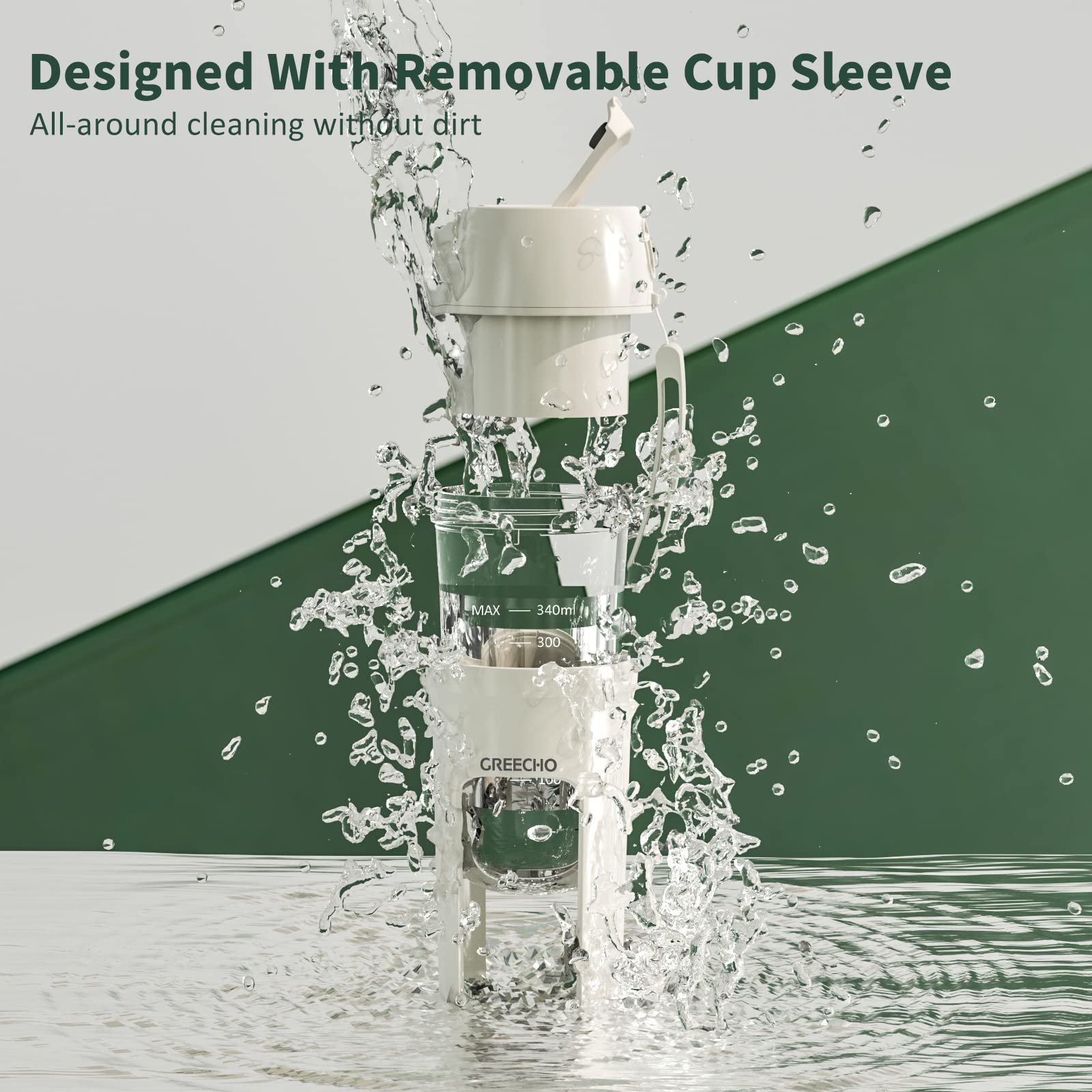 GREECHO Portable Blender - 12 oz USB Rechargeable Mini Blender for Smoothies, Shakes & Juices | BPA-Free One-Handed Personal Blender | Perfect for Gym, Office, Travel & Home Use | Cream White