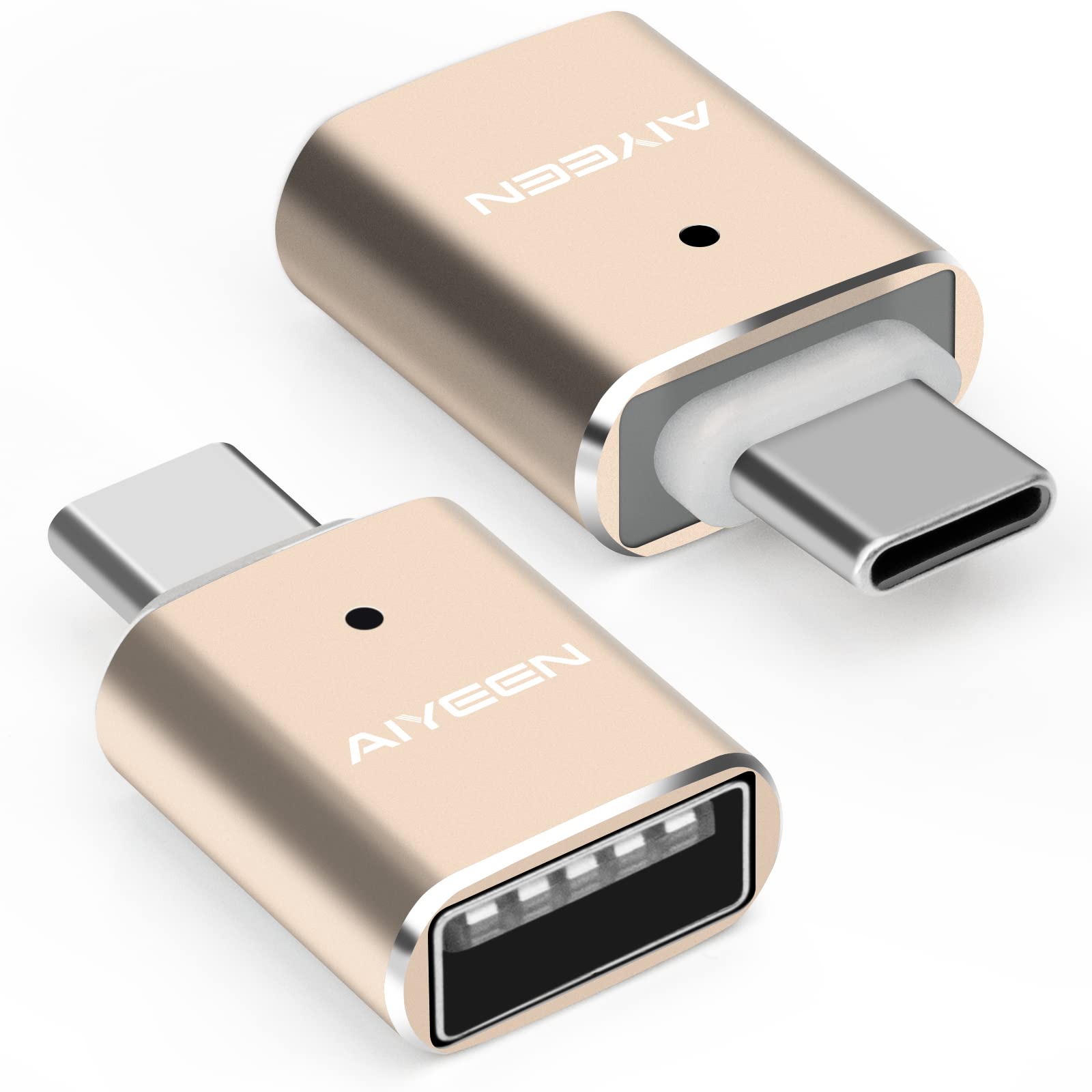 AIYEEN USB C to USB 3.0 Adapter (2 Pack) - Gold for MacBook Pro/Air & Type-C Devices - Fast Data Transfer