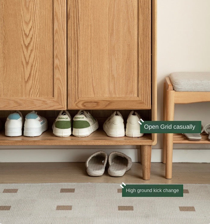 Solid Oak Wood Shoe Storage Cabinet with Bench - Entryway Shoe Organizer for Hallway, Living Room & Bedroom - Perfect for Changing Shoes & Organizing Footwear