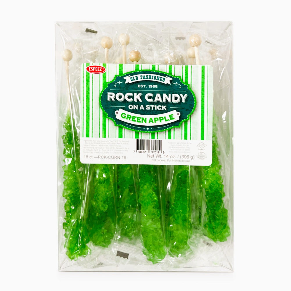 Espeez Old Fashioned Rock Candy Green - 18ct Box | Classic Hard Candy for Parties, Gifts & Dessert Toppings