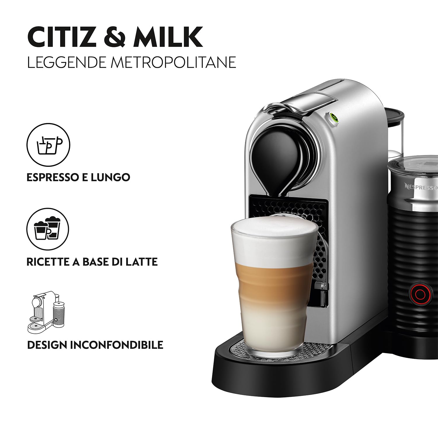 Krups Nespresso Citiz & Milk with Aeroccino XN761B Espresso Machine, Capsule Coffee Maker, 1L Water Tank, Silver - Perfect for Home & Office Coffee Brewing